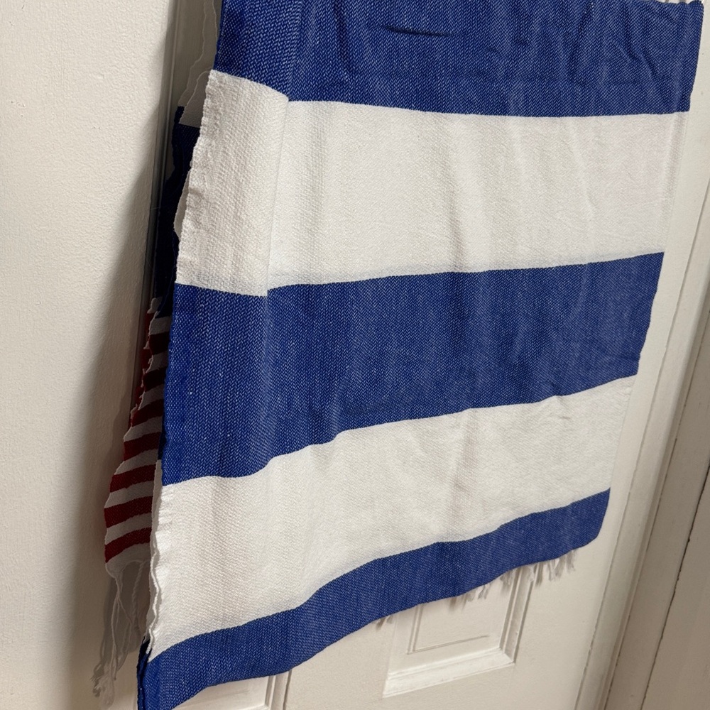 Striped Blue and Red Tasseled Blanket turkish towel - Picture 5 of 5